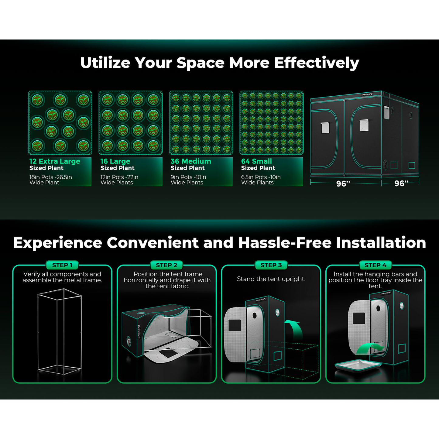Mars Hydro 8' x 8' x 6' 8" (240cm x 240cm x 200cm) Indoor Grow Tent - Midwest Grow LLC