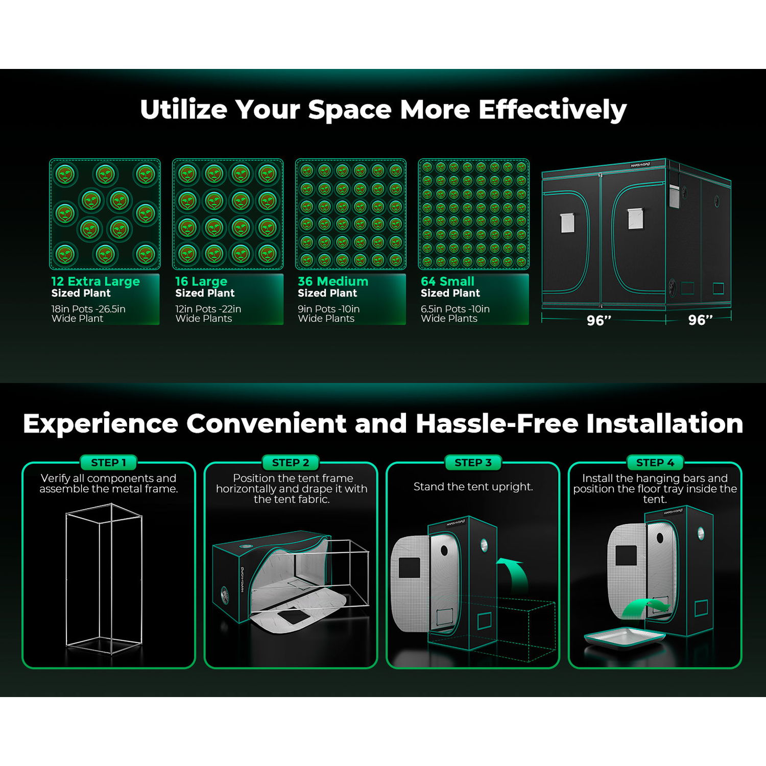 Mars Hydro 8' x 8' x 6' 8" (240cm x 240cm x 200cm) Indoor Grow Tent - Midwest Grow LLC