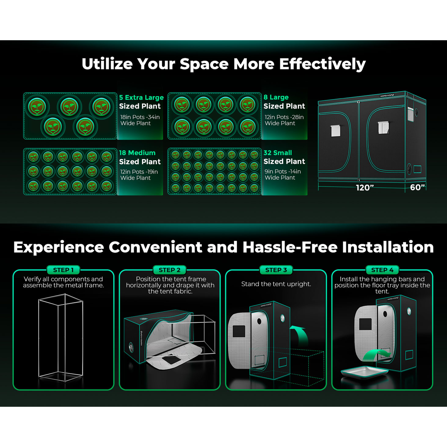 Mars Hydro 5' x 10' x 6' 8" (150cm x 300cm x 200cm) Indoor Grow Tent - Midwest Grow LLC