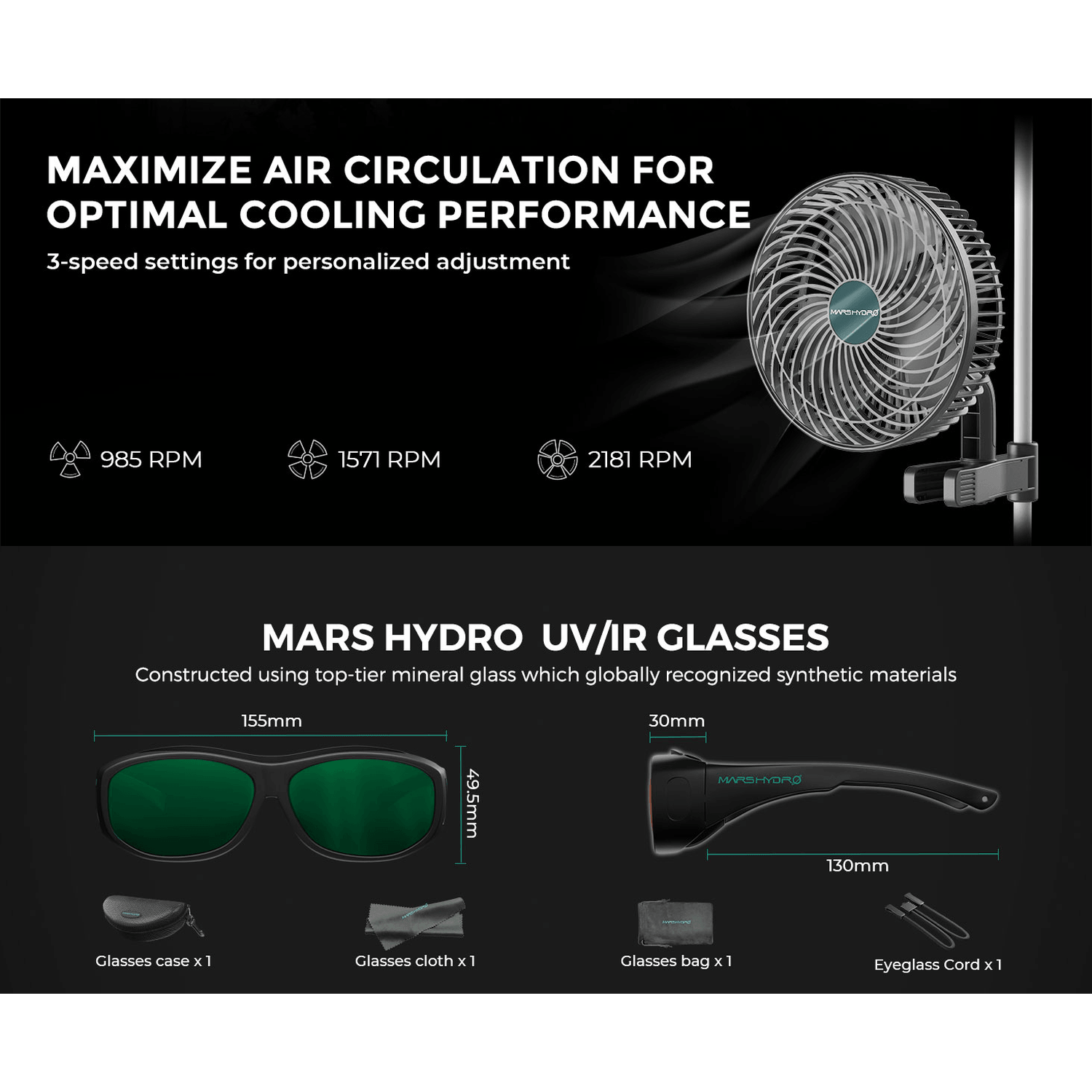 Mars Hydro FC1500-EVO LED Grow Light + 2.3' x 2.3' Grow Tent + iFresh Inline Fan Combo with Temperature and Humidity Controller - Midwest Grow LLC