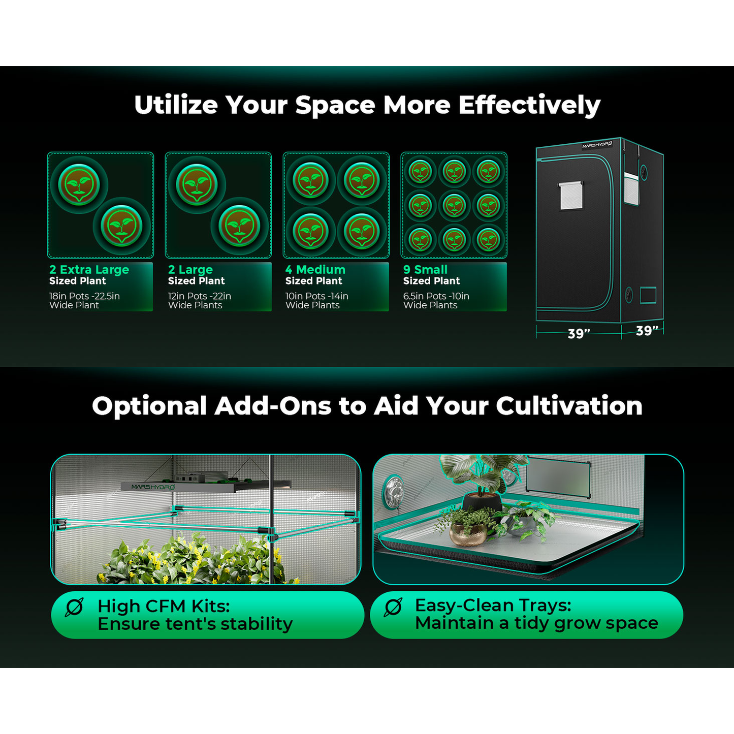 Mars Hydro 3' 3" x 3' 3" x 6' 1" (100cm x 100cm x 180cm) Indoor Grow Tent - Midwest Grow LLC