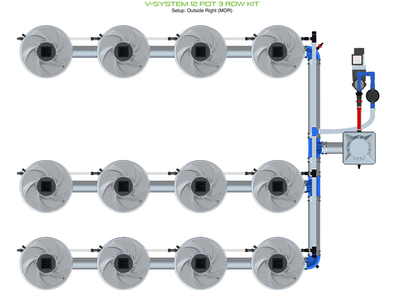 ALIEN Hydroponics V-SYSTEM 12 Pot 3 Row Kit - Midwest Grow LLC