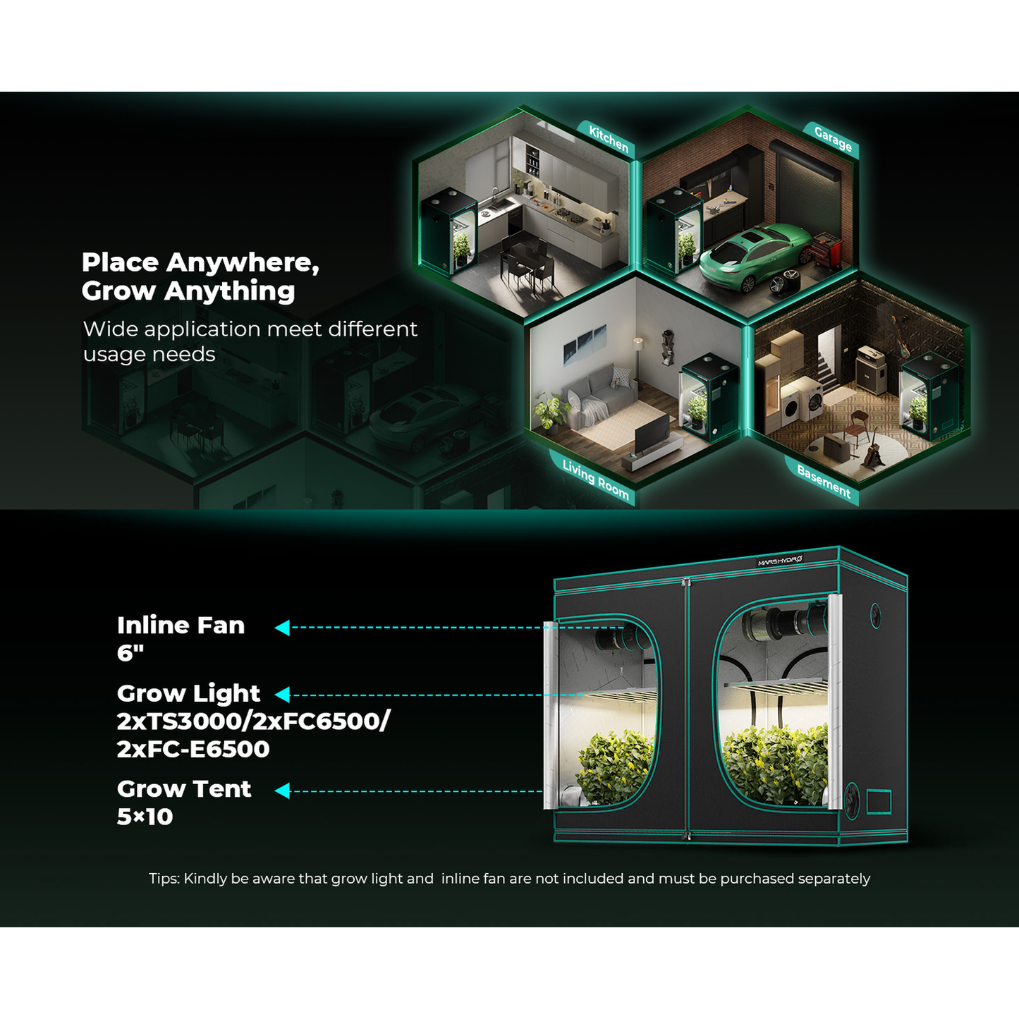 Mars Hydro 5' x 10' x 6' 8" (150cm x 300cm x 200cm) Indoor Grow Tent - Midwest Grow LLC