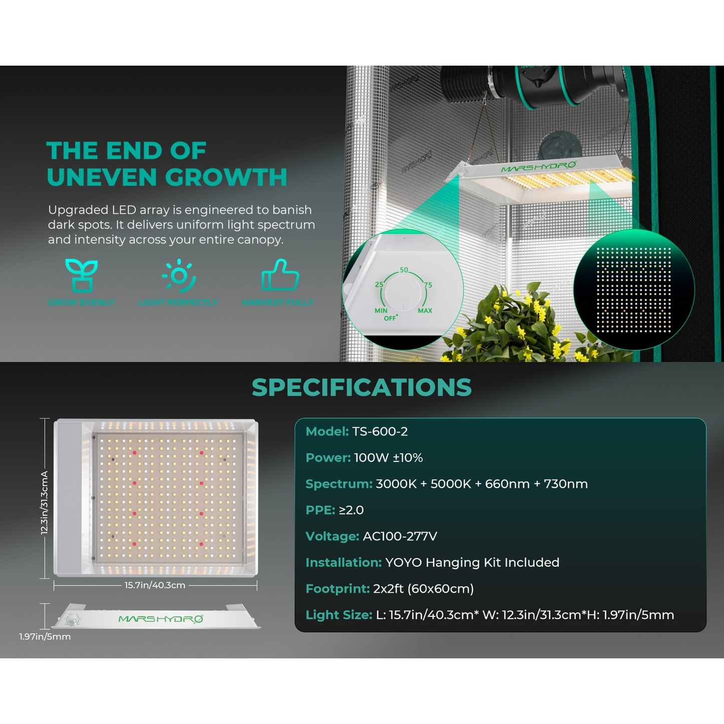 Mars Hydro TS 600 100W Full Spectrum LED Grow Light - Midwest Grow LLC