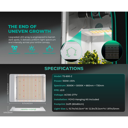 Mars Hydro TS 600 100W Full Spectrum LED Grow Light - Midwest Grow LLC