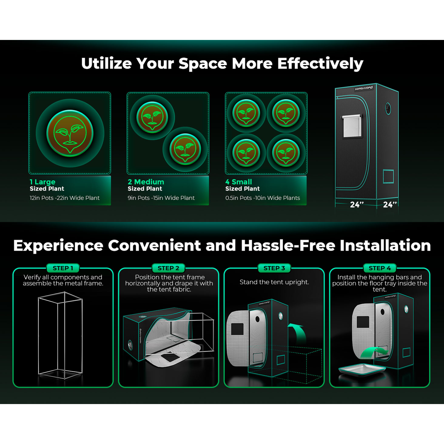 Mars Hydro 2' x 2' x 4' 8" (60cm x 60cm x 140cm) Indoor Grow Tent - Midwest Grow LLC