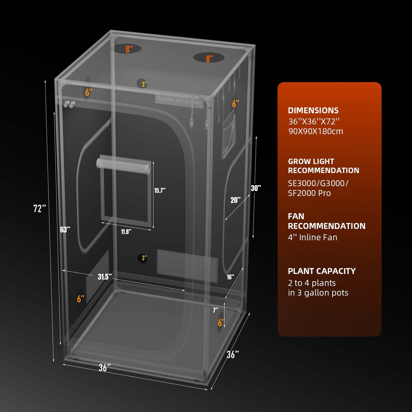 Spider Farmer SE3000 LED Grow Light + 3' x 3' Grow Tent + 4" Inline Fan Combo with GGS Controller Kits + 6" Clip Fan - Midwest Grow LLC