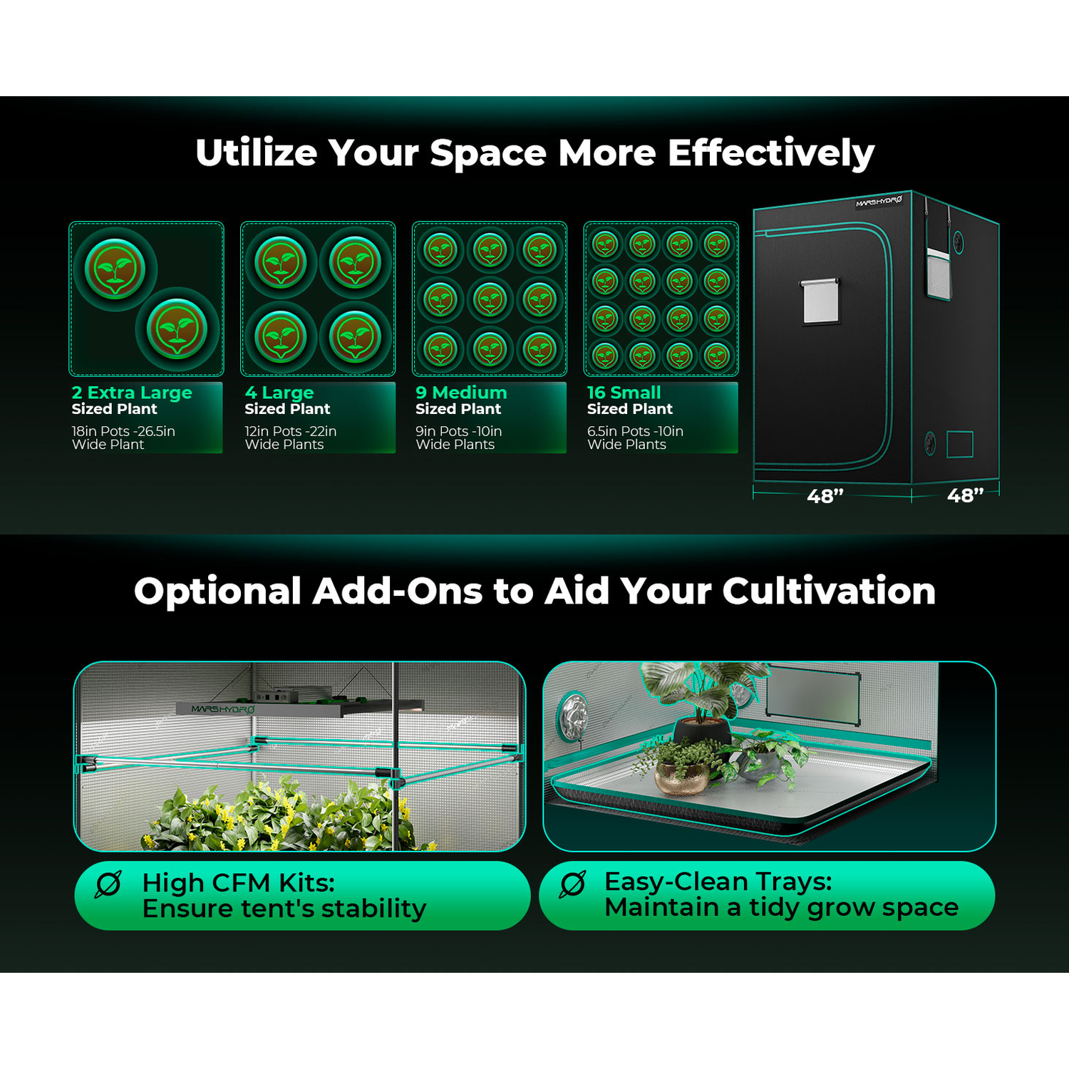 Mars Hydro 4' x 4' x 6' 8" (120cm x 120cm x 200cm) Indoor Grow Tent - Midwest Grow LLC
