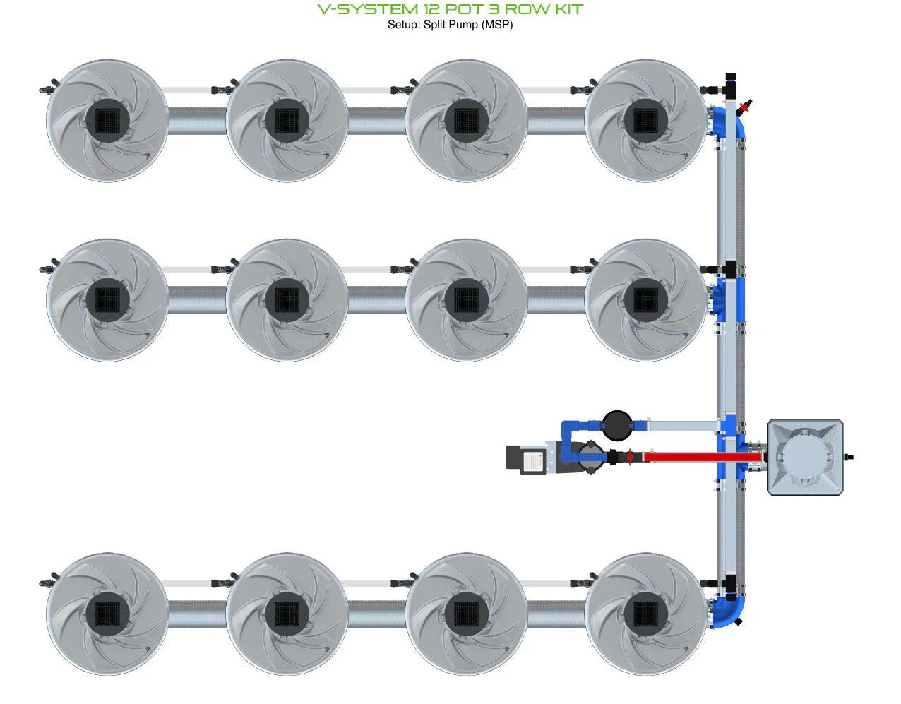 ALIEN Hydroponics V-SYSTEM 12 Pot 3 Row Kit - Midwest Grow LLC