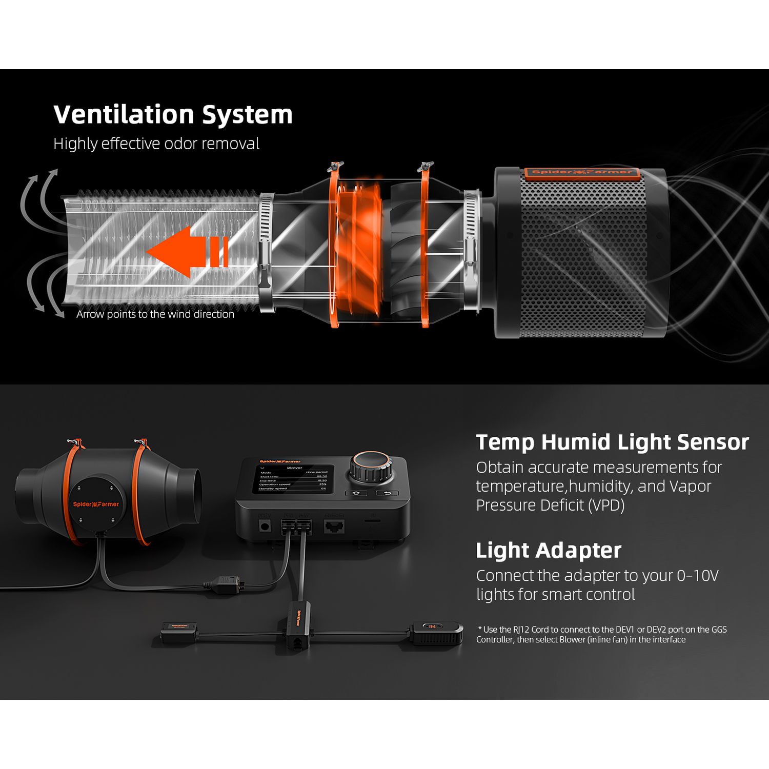 Spider Farmer Ventilation Kit 6" Inline Duct Fan and Carbon Filter Combo with Temperature and Humidity Controller - Midwest Grow LLC