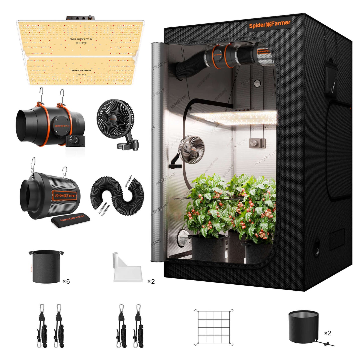 Spider Farmer SF4000 LED Grow Light + 4' x 4' Grow Tent + Inline Fan Combo with Speed Controller - Midwest Grow LLC