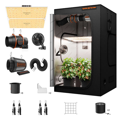 Spider Farmer SF4000 LED Grow Light + 4' x 4' Grow Tent + Inline Fan Combo with Speed Controller - Midwest Grow LLC