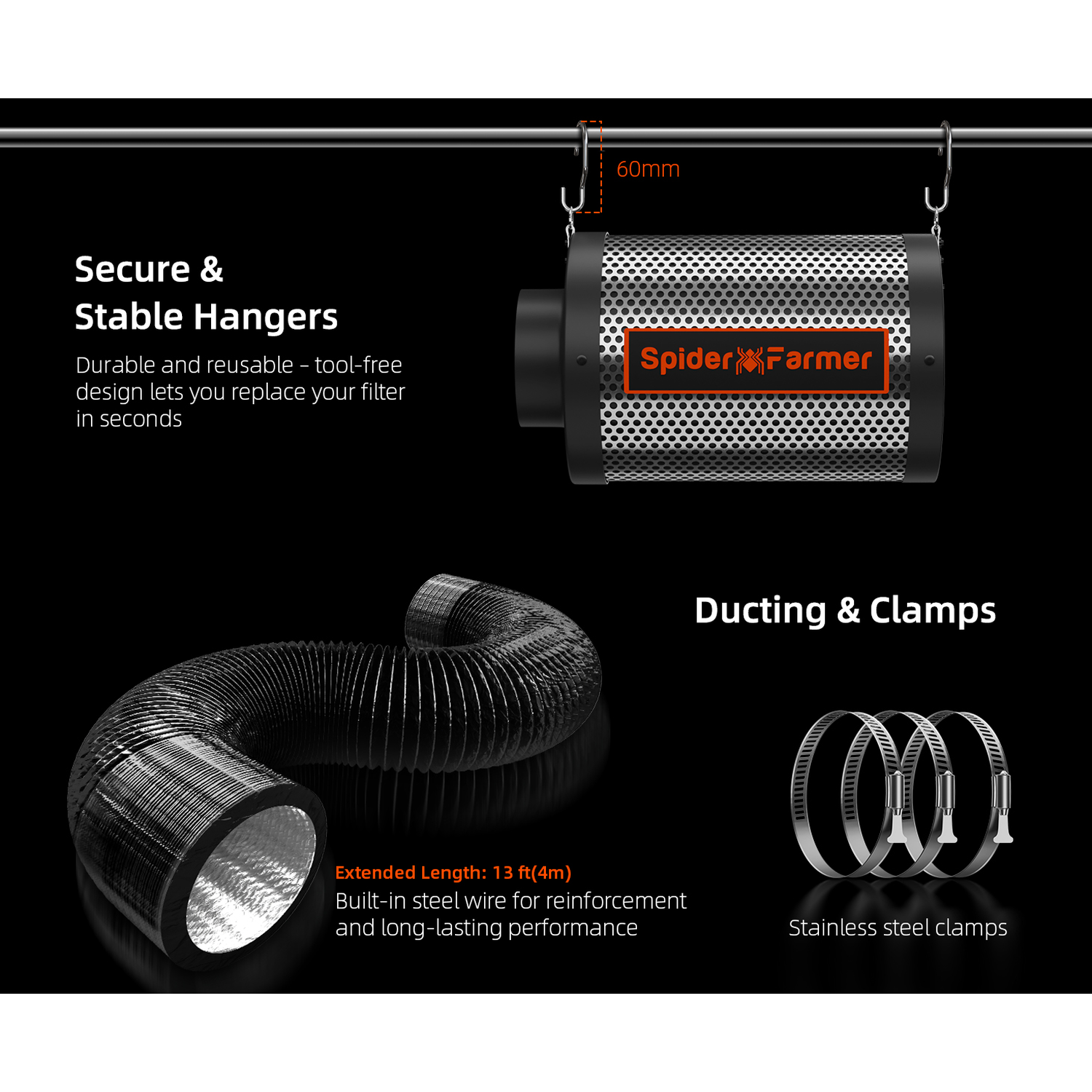 Spider Farmer Ventilation Kit 4" Inline Duct Fan with Temperature Humidity Controller - Midwest Grow LLC