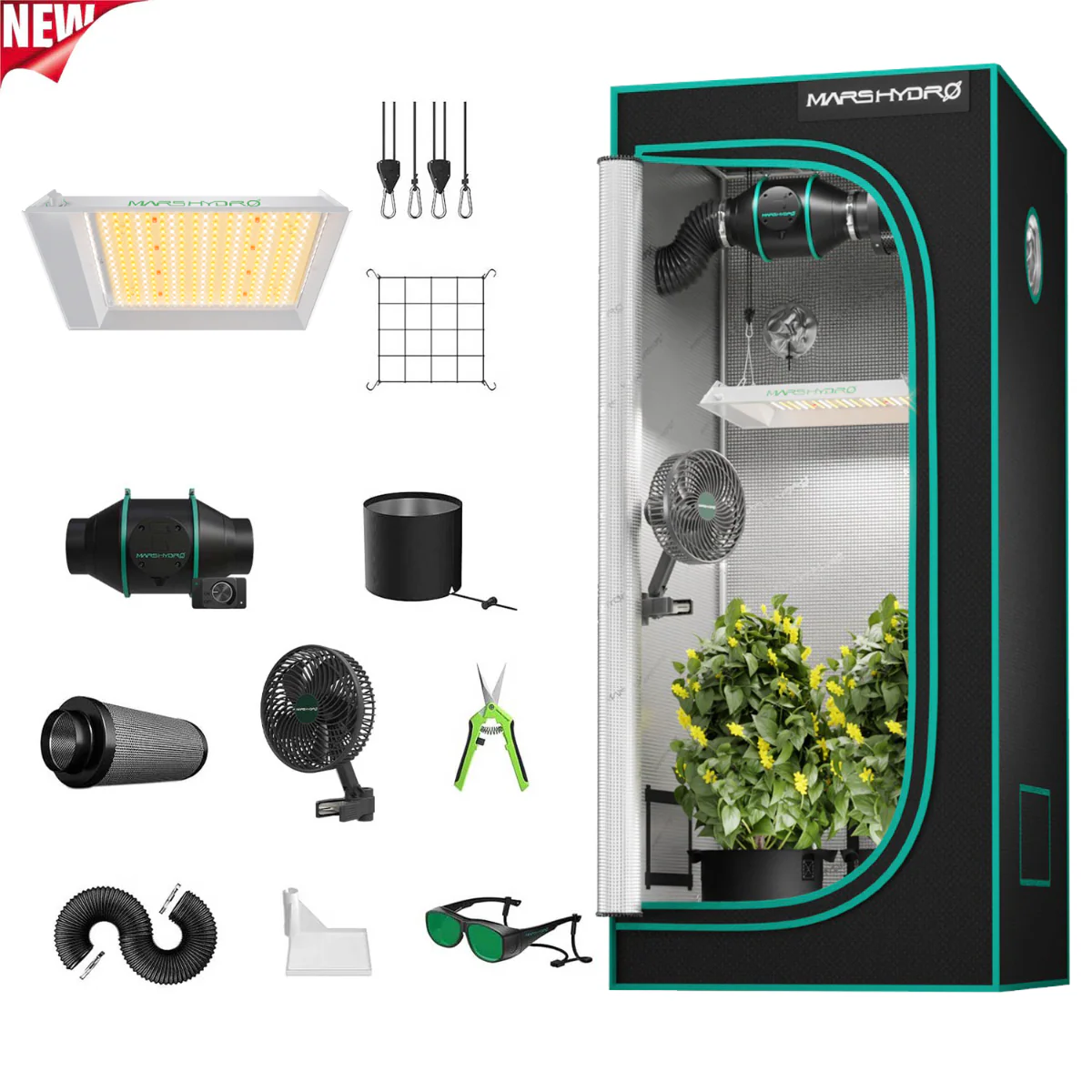 Mars Hydro TS 600 LED Grow Light + 2' x 2' Grow Tent + Inline Fan Combo with Speed Controller - Midwest Grow LLC