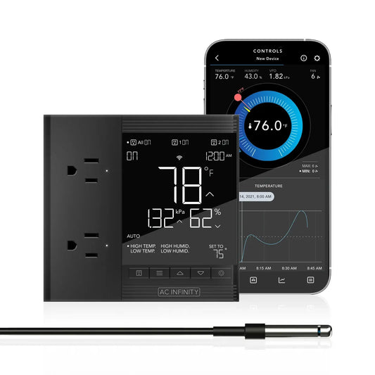AC Infinity CONTROLLER 75 PRO, Independent Programs for Two Devices, Dynamic VPD, Temperature, Humidity, Scheduling, Data App, Bluetooth + WiFi, Desktop - Midwest Grow LLC