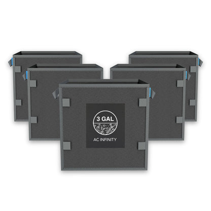 AC Infinity Heavy Duty Square Fabric Pots, 3 Gallon, 5-Pack - Midwest Grow LLC