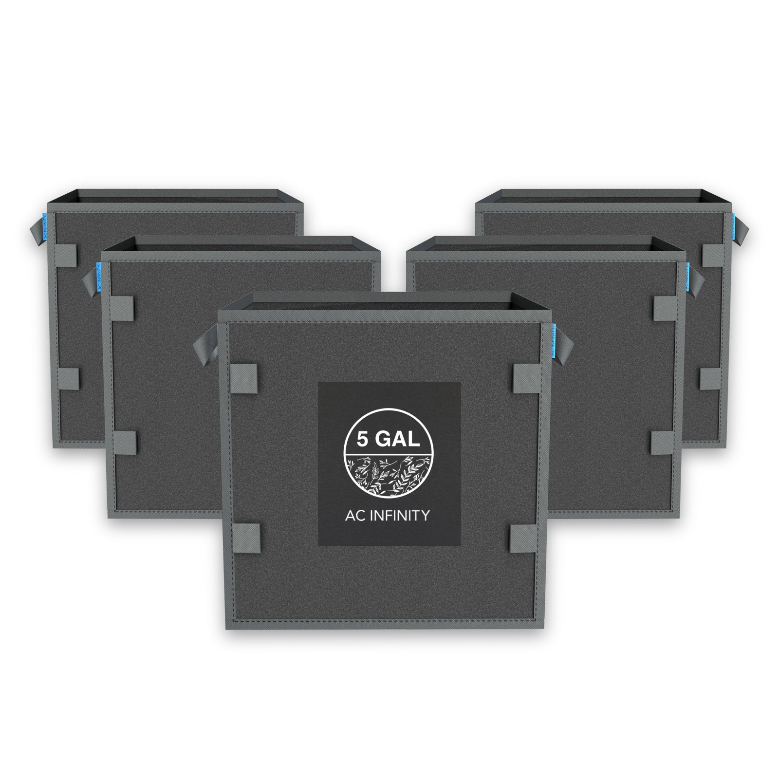 AC Infinity Heavy Duty Square Fabric Pots, 5 Gallon, 5-Pack - Midwest Grow LLC