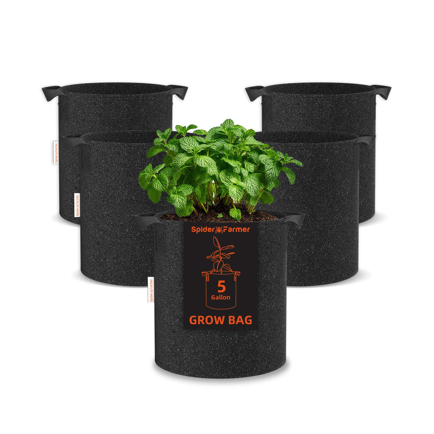 Spider Farmer 5 Gallon 300G Thickened Nonwoven Fabric Grow Bag with Handles - 5-Pack - Midwest Grow LLC