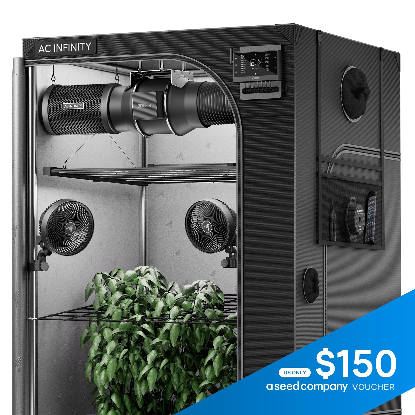AC Infinity Advance Grow Tent System Pro 5x5, 6-Plant Kit, WiFi-Integrated Controls, Full Spectrum LM301H EVO LED Grow Light - Midwest Grow LLC