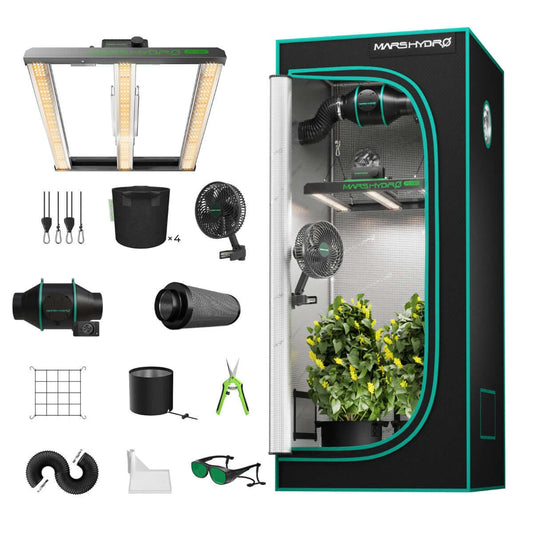 Mars Hydro FC1500-EVO LED Grow Light + 2.3' x 2.3' Grow Tent + iFresh Inline Fan Combo with Temperature and Humidity Controller - Midwest Grow LLC