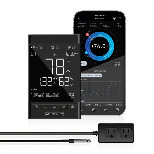 AC Infinity CONTROLLER 79 PRO, Independent Programs for Two Devices, Dynamic VPD, Temperature, Humidity, Scheduling, Data App, Bluetooth + WiFi - Midwest Grow LLC