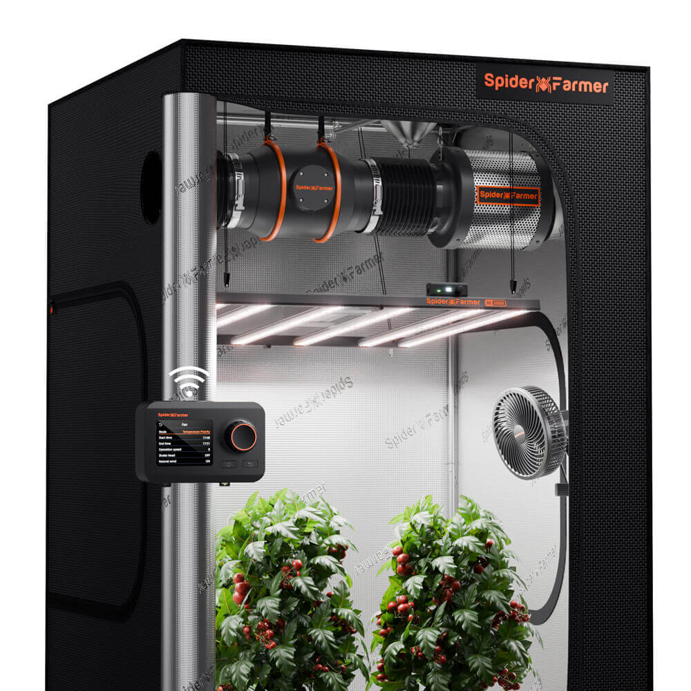 Spider Farmer SE5000 LED Grow Light + 4' x 4' Grow Tent + 6" Inline Fan Combo with GGS Controller Kits + 6" Clip Fan - Midwest Grow LLC
