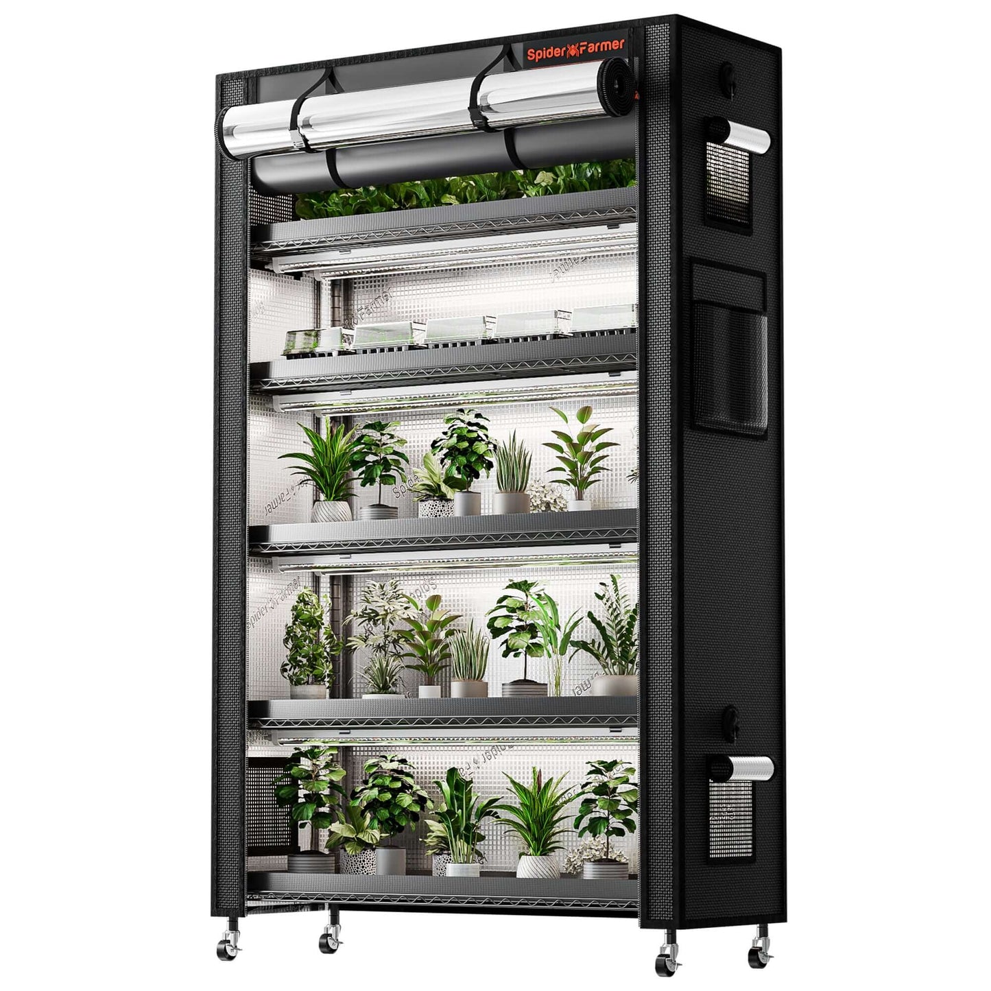 Spider Farmer 6 Tier Plant Stand + 10 x 22W LED Lights Bars + 1' 4" x 3' 8" Grow Tent Kit - Midwest Grow LLC