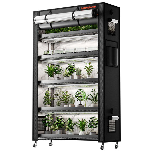Spider Farmer 6 Tier Plant Stand + 10 x 22W LED Lights Bars + 1' 4" x 3' 8" Grow Tent Kit - Midwest Grow LLC