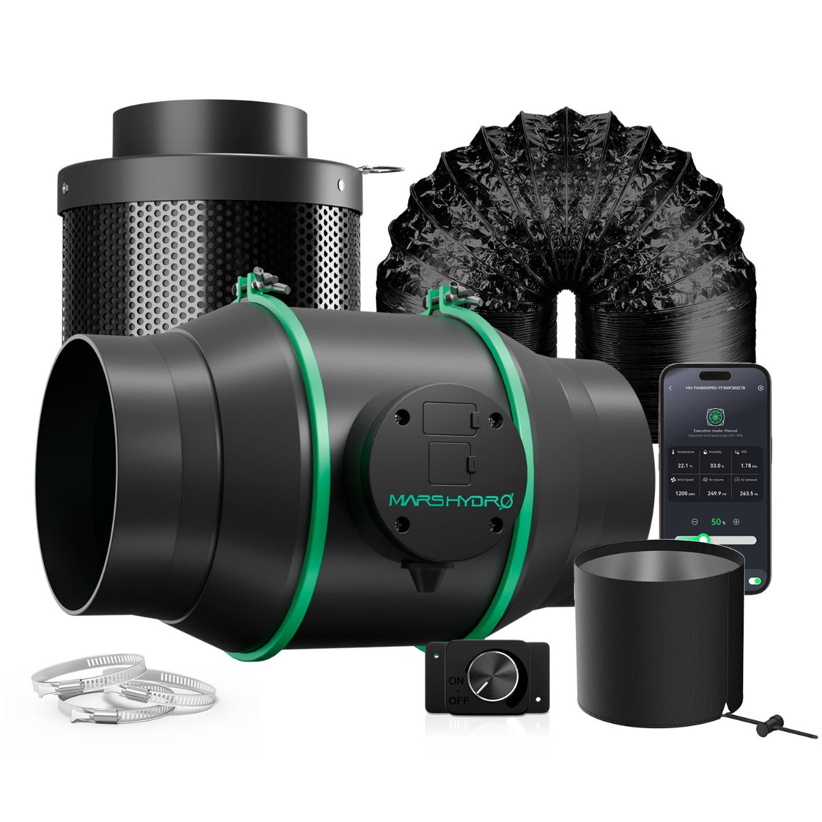 Mars Hydro iFresh 6" Smart Inline Duct Fan and Carbon Filter Combo - Midwest Grow LLC