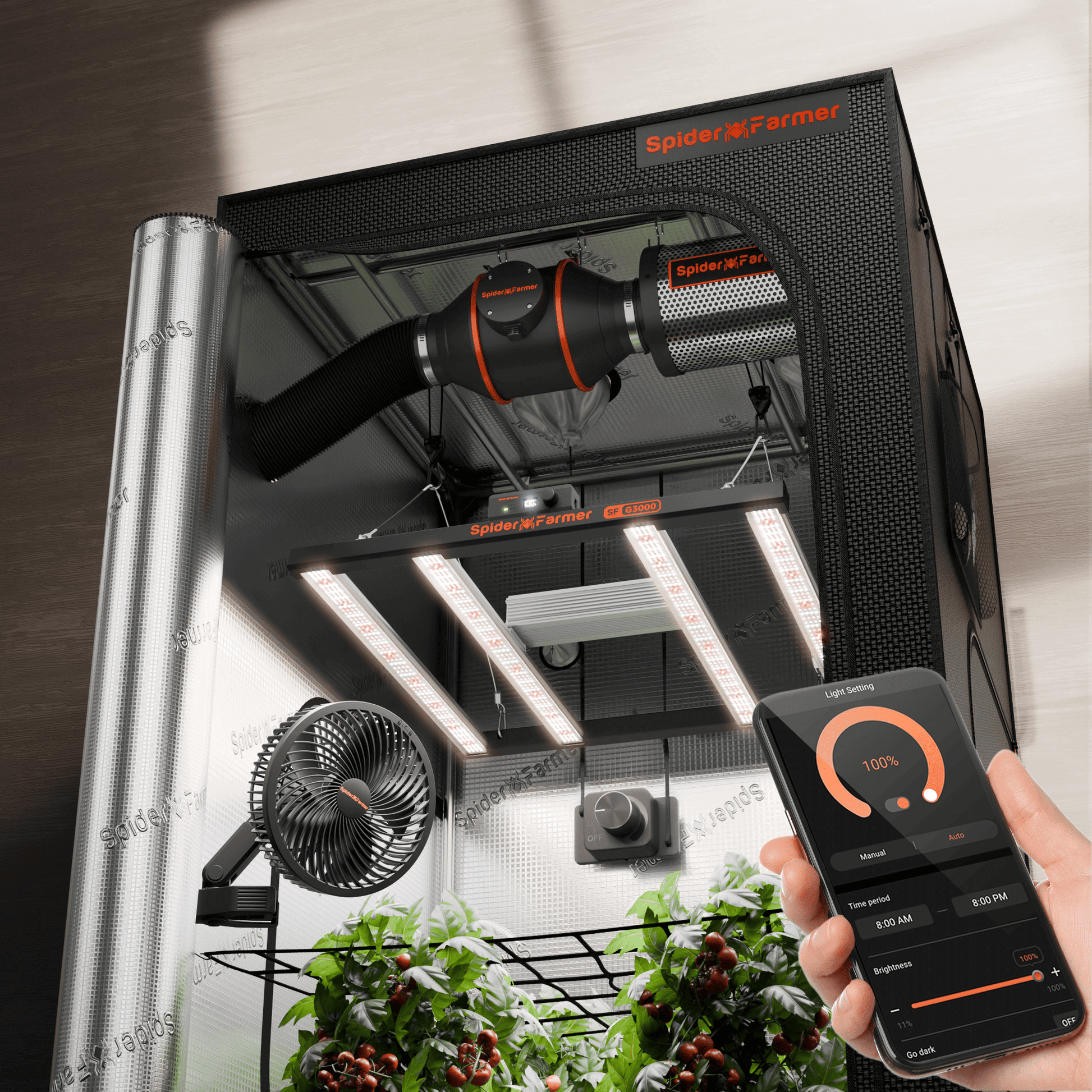 Spider Farmer G3000 LED Grow Light + 3' x 3' Grow Tent + Inline Fan Combo with Speed Controller - Midwest Grow LLC