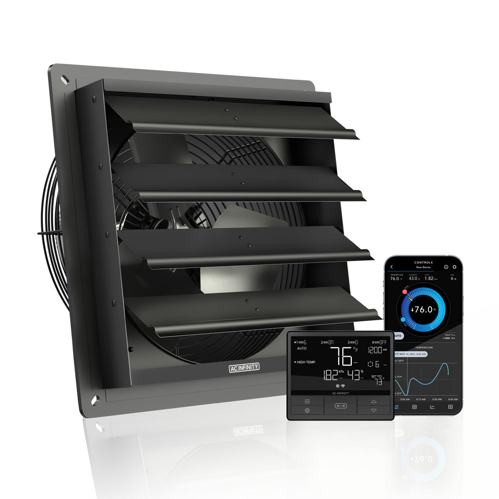 AC Infinity AIRLIFT T12, Shutter Exhaust Ventilation Fan 12", Temperature Humidity Controller - Midwest Grow LLC