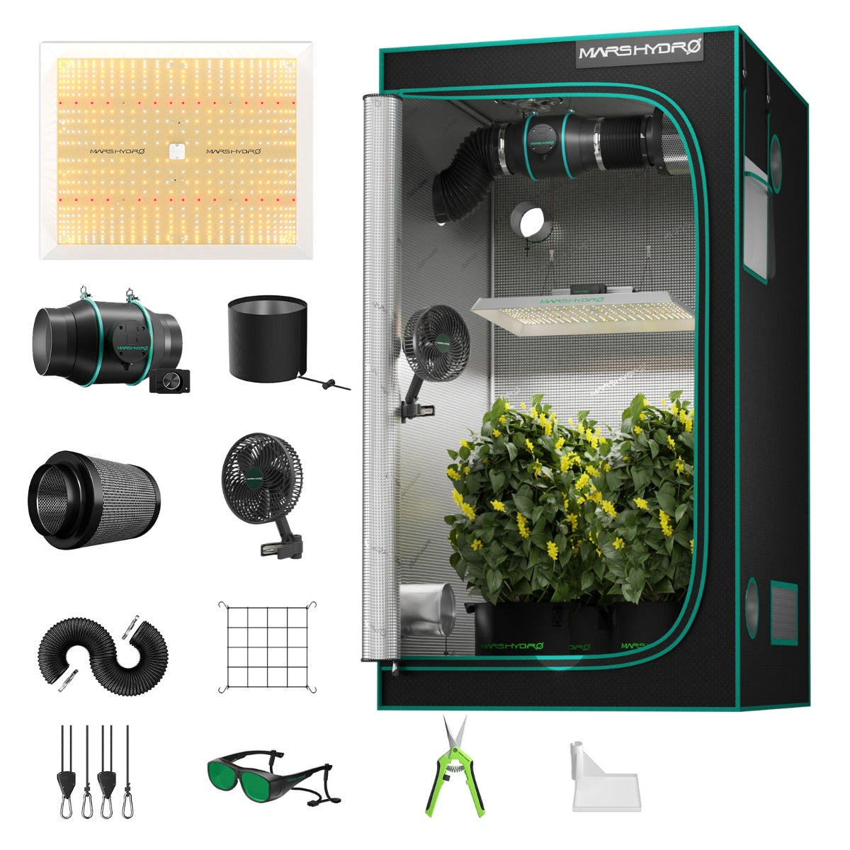 Mars Hydro TSW 2000 LED Grow Light + 4' x 4' Grow Tent + Inline Fan Combo with Speed Controller - Midwest Grow LLC