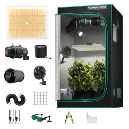 Mars Hydro TSW 2000 LED Grow Light + 4' x 4' Grow Tent + Inline Fan Combo with Speed Controller - Midwest Grow LLC