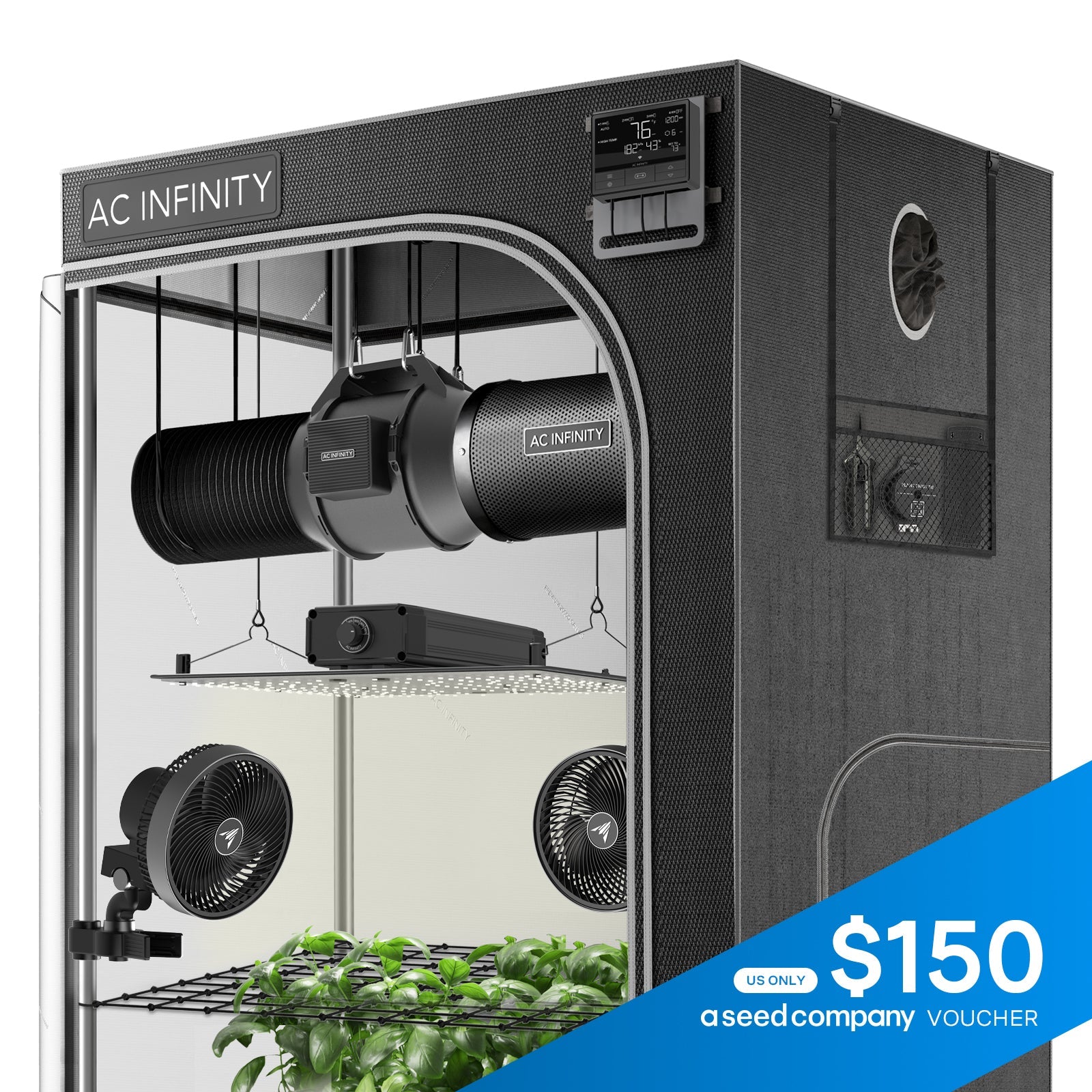 AC Infinity Advance Grow Tent System 4x4, 4-Plant Kit, Integrated Smart Controls to Automate Ventilation, Circulation, Full Spectrum LED Grow Light - Midwest Grow LLC