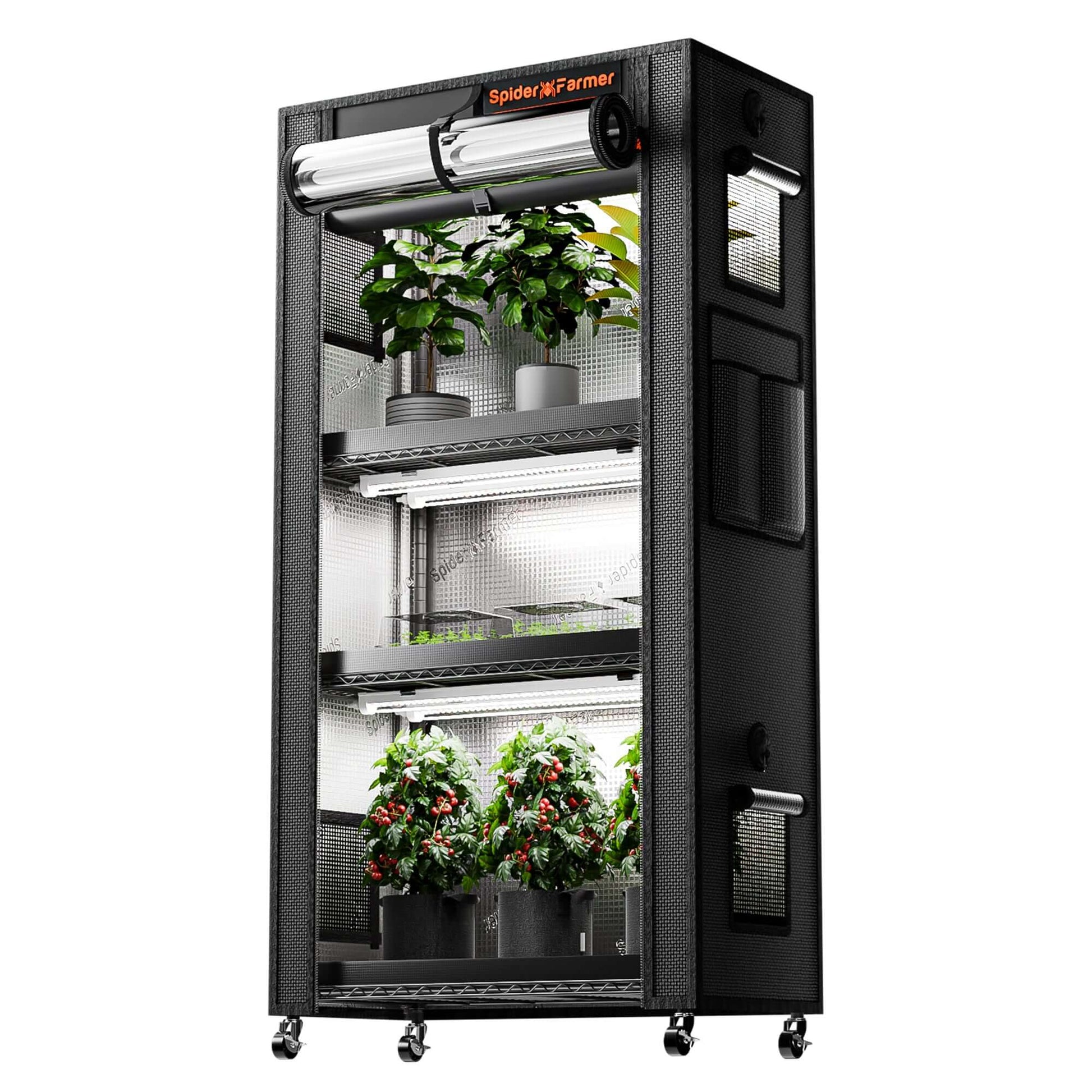 Spider Farmer 4 Tier Plant Stand + 6 x 18W LED Light Bars + 1' 2" x 2' 4" Grow Tent Kit - Midwest Grow LLC