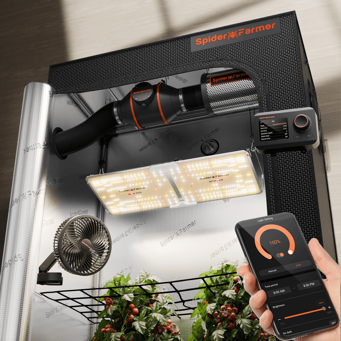Spider Farmer SF2000 LED Grow Light + 2' x 4' Grow Tent + Inline Fan Combo with Temperature and Humidity Controller - Midwest Grow LLC