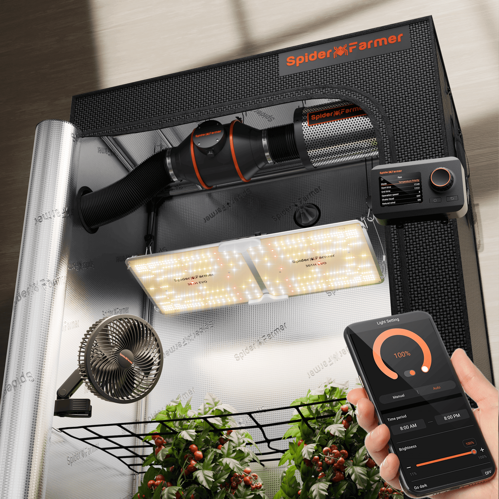 Spider Farmer SF2000 LED Grow Light + 2' x 4' Grow Tent + Inline Fan Combo with Temperature and Humidity Controller - Midwest Grow LLC