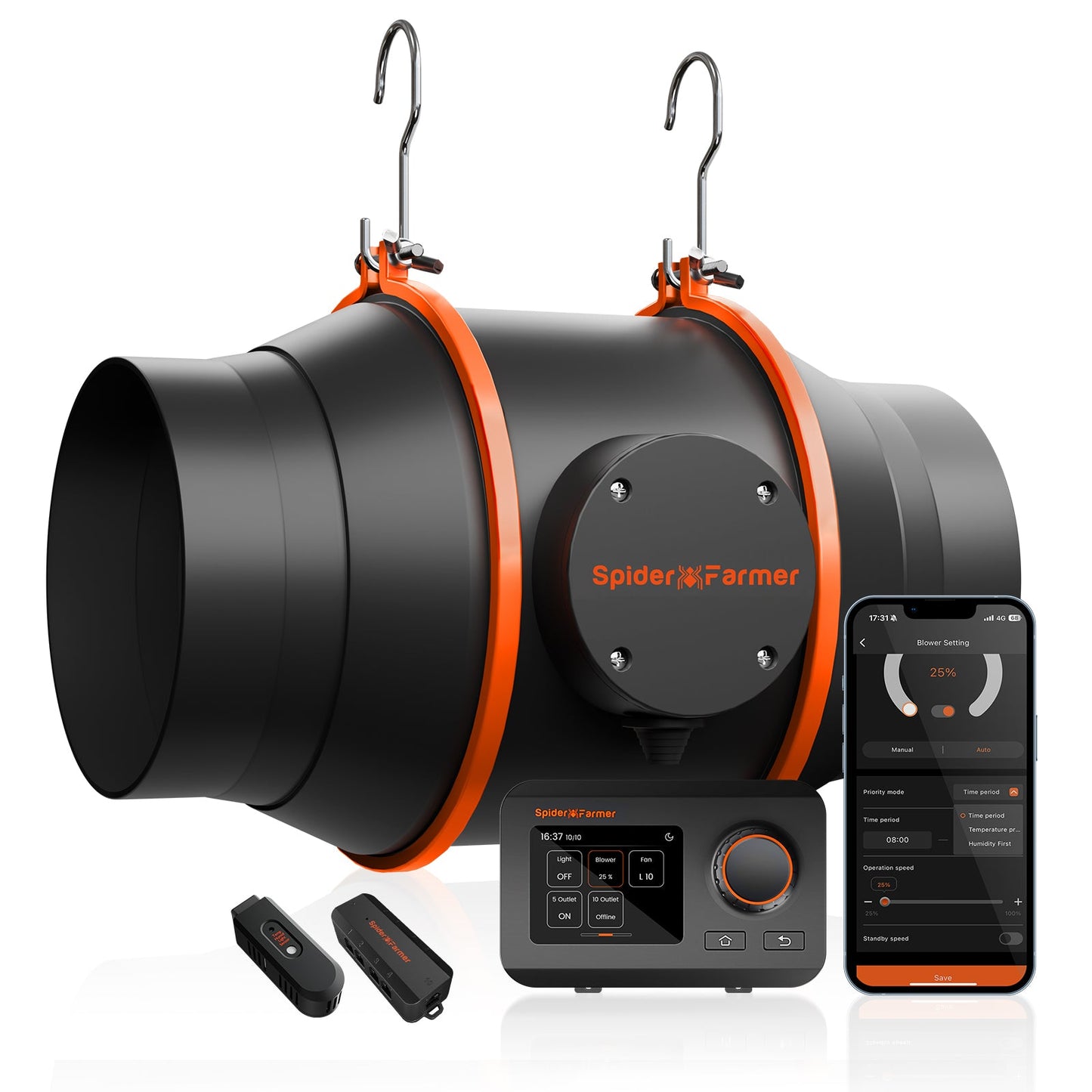 Spider Farmer 6" Inline Duct Fan with Temperature and Humidity Controller - Midwest Grow LLC