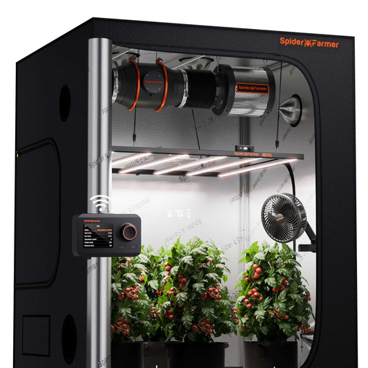 Spider Farmer SE7000 LED Grow Light + 5' x 5' Grow Tent + 6" Inline Fan Combo with GGS Controller Kits + 6" Clip Fan - Midwest Grow LLC