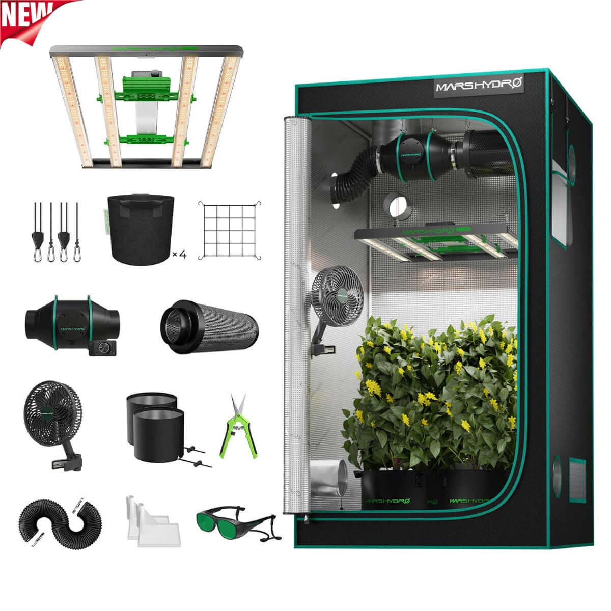 Mars Hydro FC 3000-EVO LED Grow Light + 3' x 3' Grow Tent + iFresh Inline Fan Combo with Temperature and Humidity Controller - Midwest Grow LLC