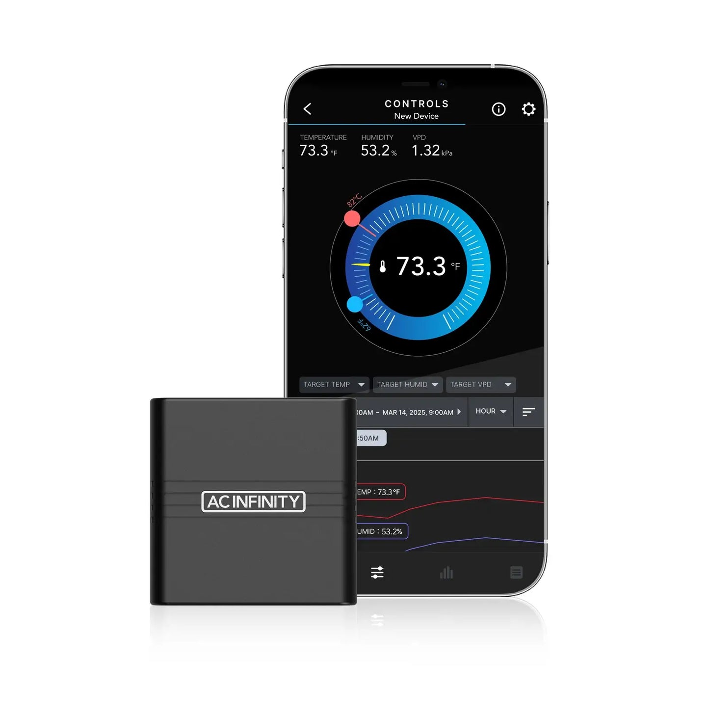 AC Infinity CLOUDCOM A2, Mini Smart Thermo-Hygrometer with Data App, Integrated Sensor Probe - Midwest Grow LLC