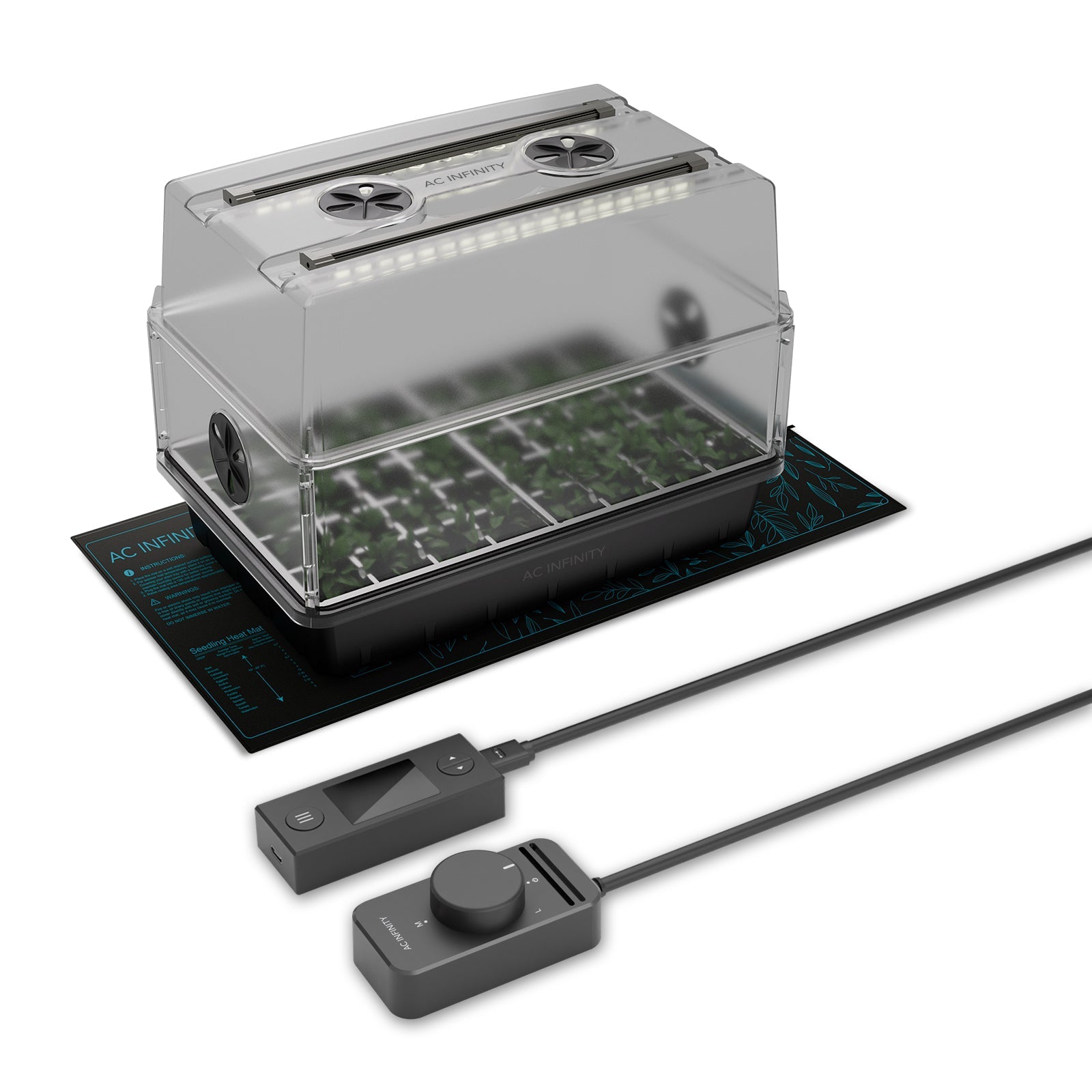 AC Infinity Humidity Dome, Germination Kit with Seedling Mat and LED Grow Light Bars, 5x8 Cell Tray - Midwest Grow LLC