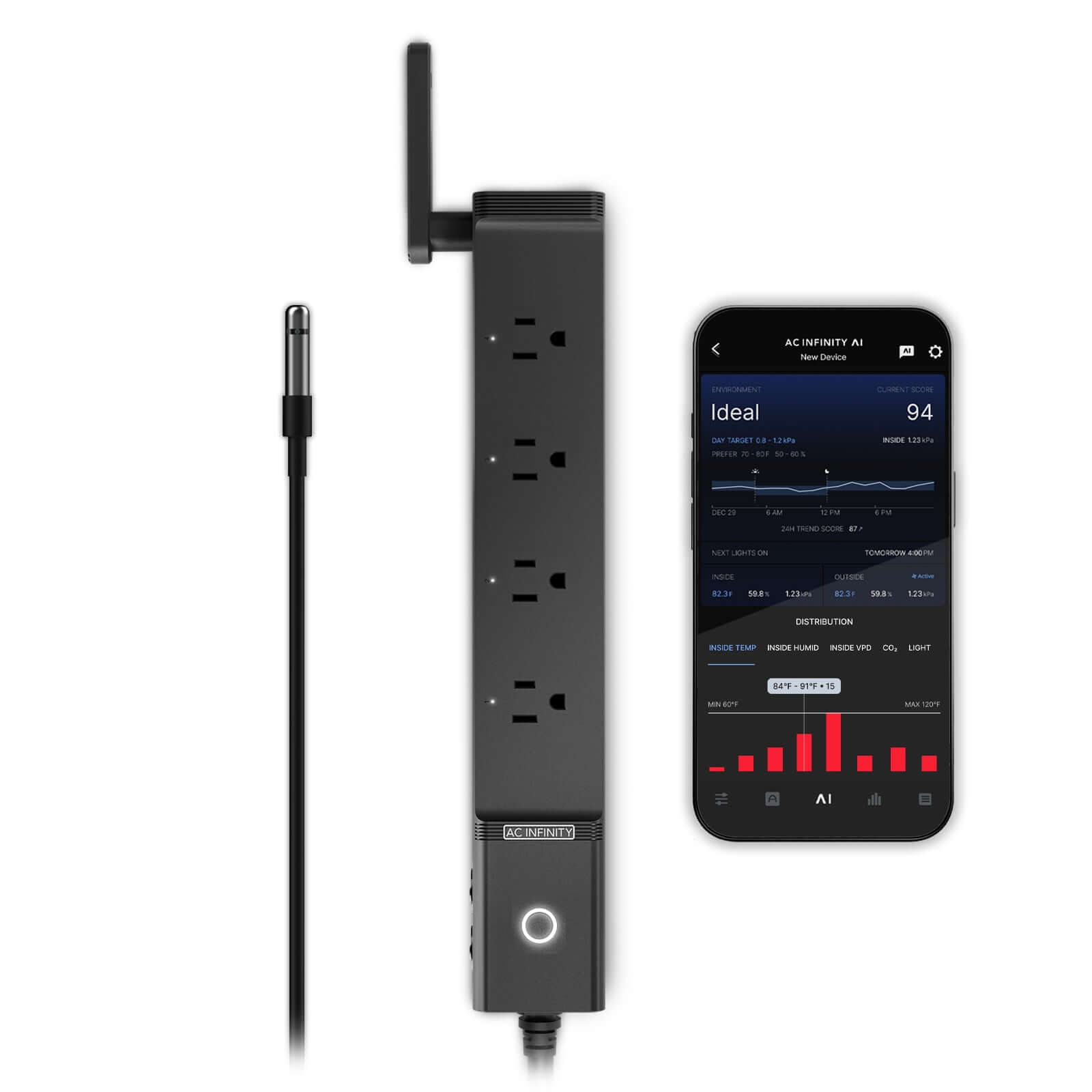 AC Infinity OUTLET AI Environment Controller, Smart WiFi Outlets, Dual-Zone Temperature Humidity, AI Targeting, Dynamic ON/OFF Programming, Expandable Sensors, Individual Control 4-Plugs, 1800W - Midwest Grow LLC