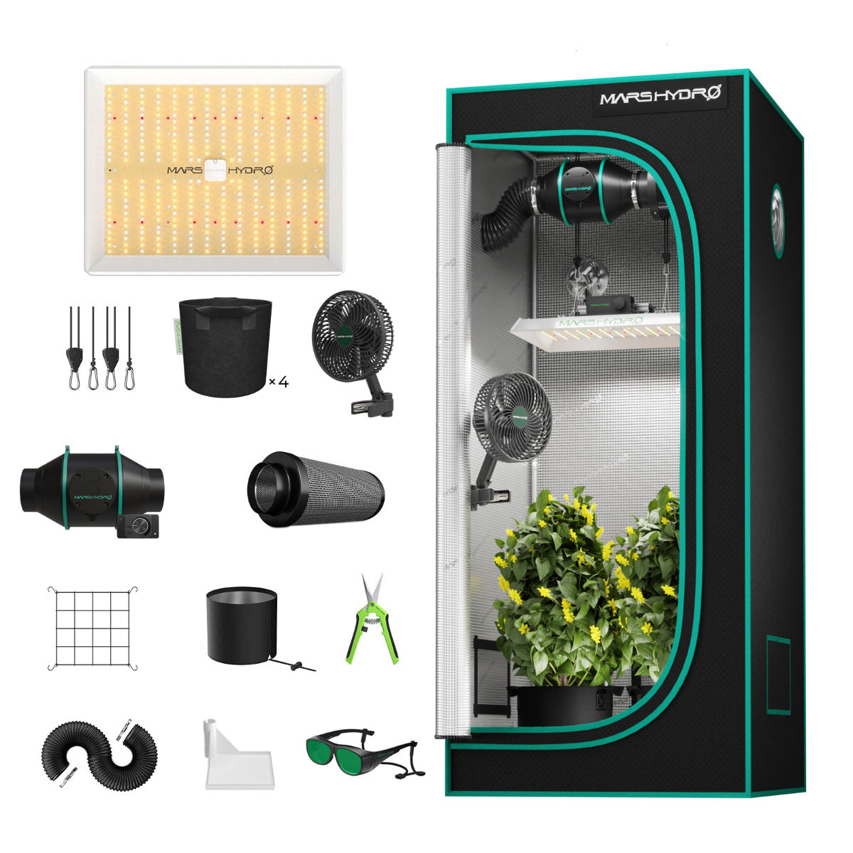 Mars Hydro TS 1000 LED Grow Light + 2.3' x 2.3' Grow Tent + Inline Fan Combo with Speed Controller - Midwest Grow LLC
