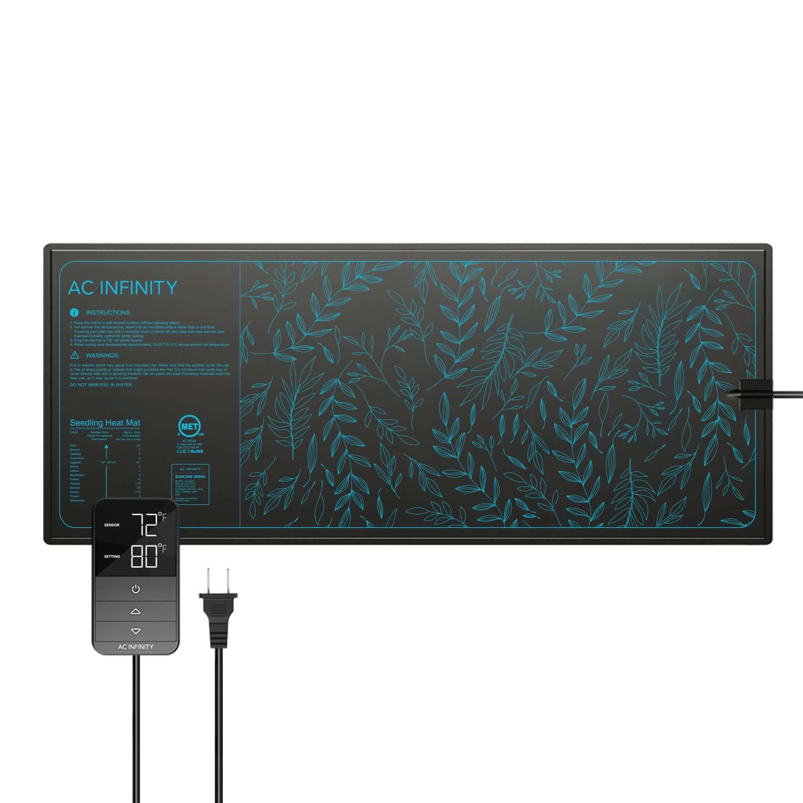 AC Infinity SUNCORE H7, Seedling Heat Mat with Heat Controller, IP-67 Waterproof, 48" x 20.75" - Midwest Grow LLC