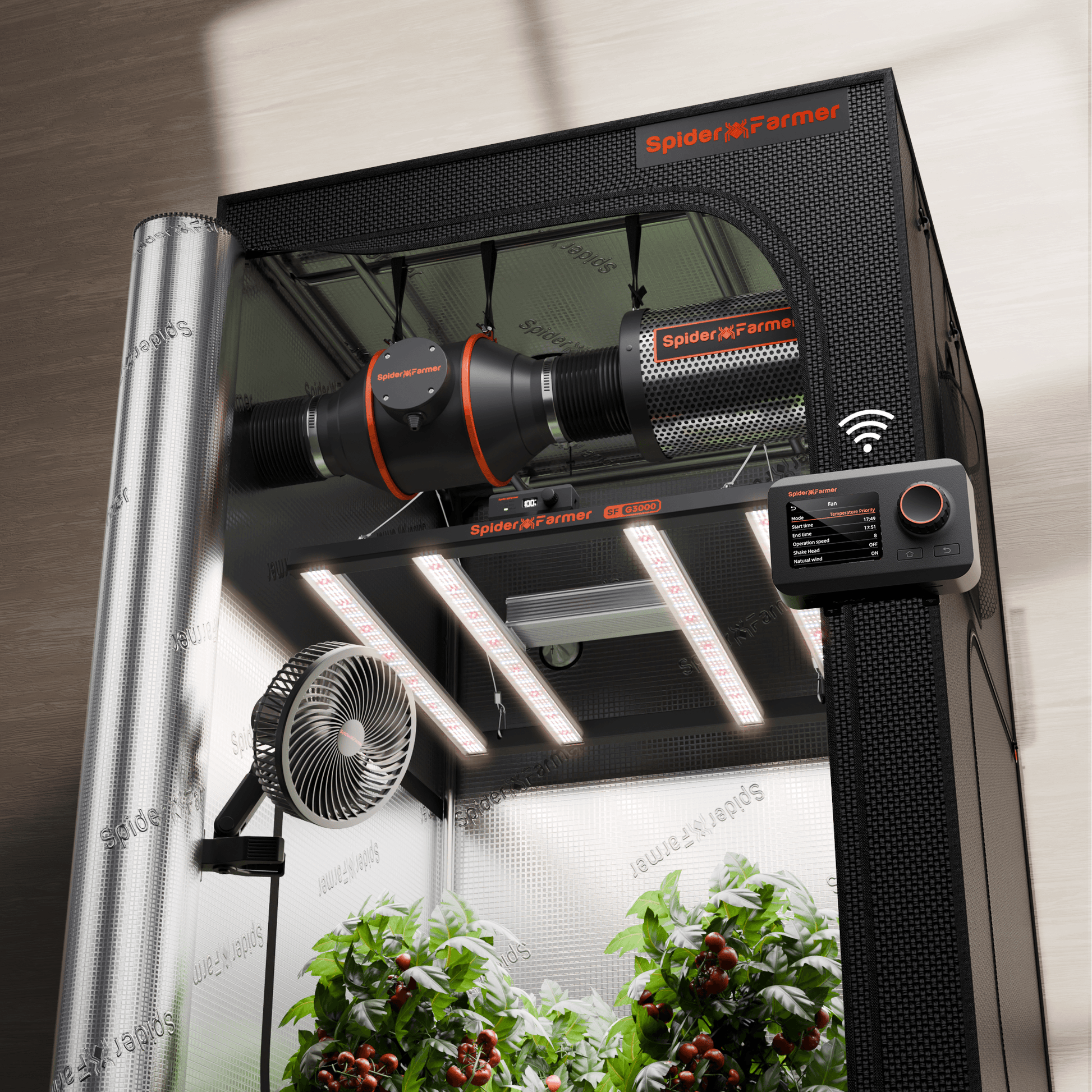 Spider Farmer G3000 LED Grow Light + 3' x 3' Grow Tent + 4" Inline Fan Combo with Temperature and Humidity Controller + 6" Clip Fan - Midwest Grow LLC