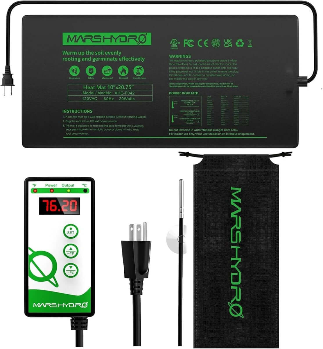 Mars Hydro 10'' x 20.75'' Seedling Heat Mat and Digital Thermostat Combo - Midwest Grow LLC