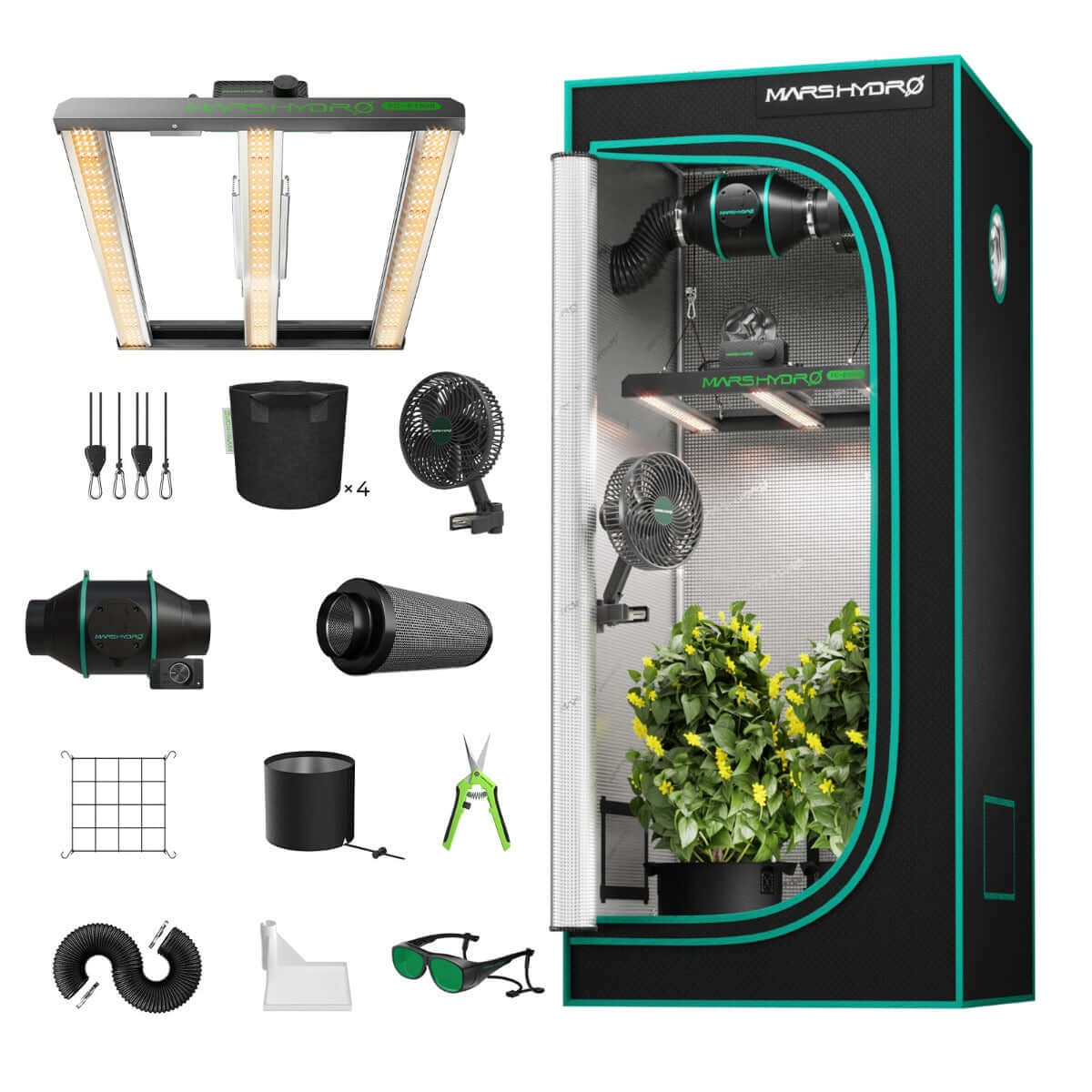 Mars Hydro FC-E1500 LED Grow Light + 2.3' x 2.3' Grow Tent + iFresh Inline Fan Combo with Temperature and Humidity Controller - Midwest Grow LLC