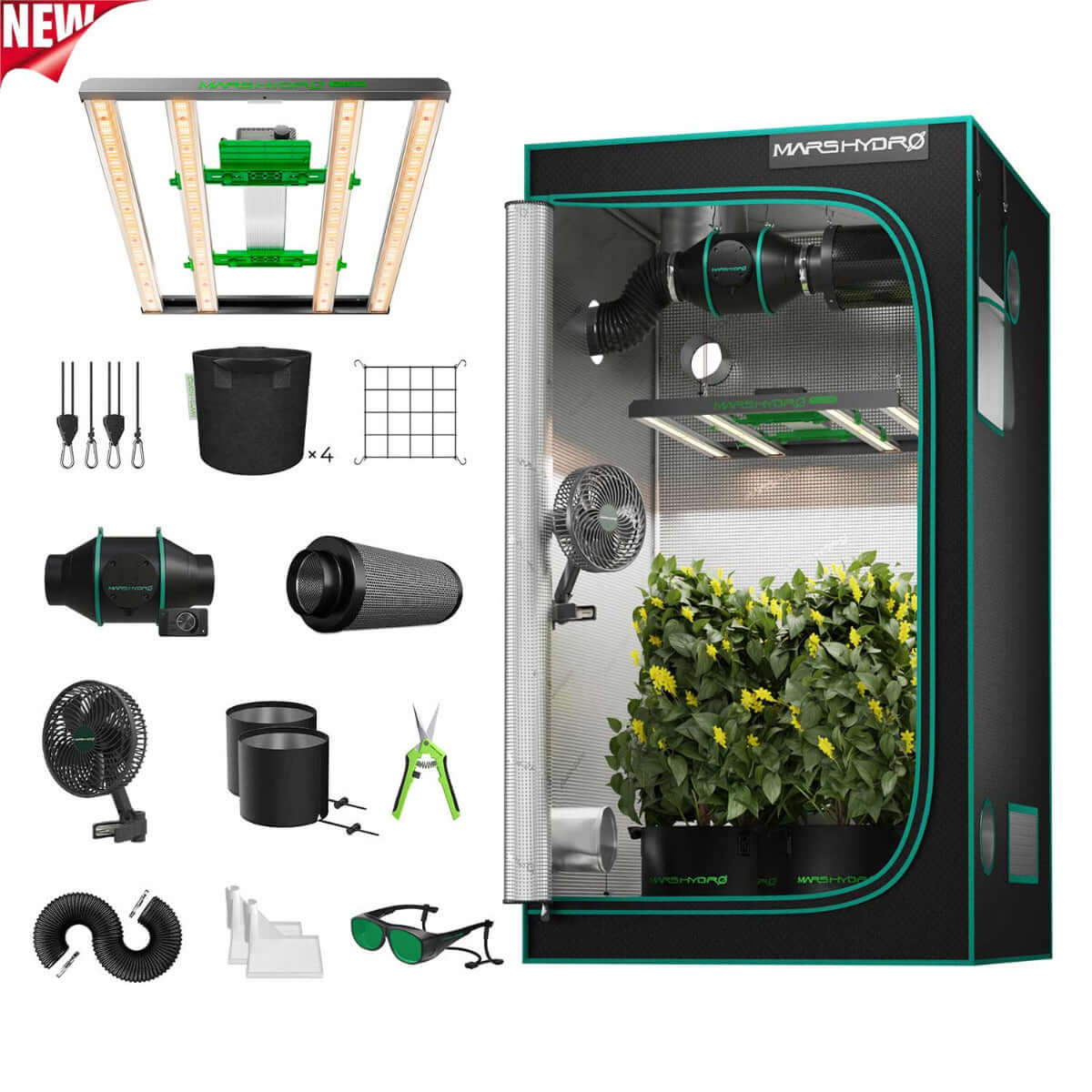 Mars Hydro FC-E3000 LED Grow Light + 3' x 3' Grow Tent + iFresh Inline Fan Combo with Temperature and Humidity Controller - Midwest Grow LLC