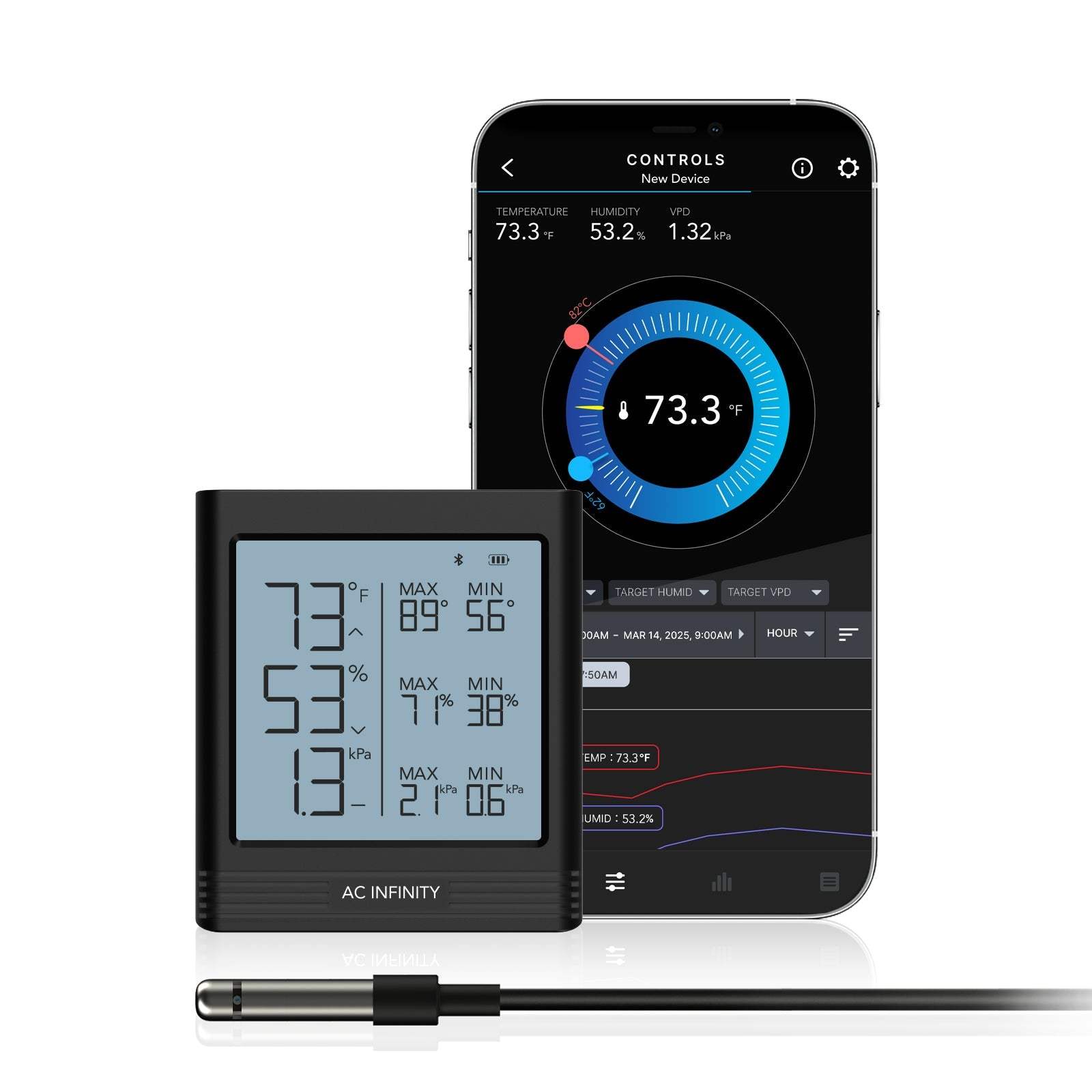 AC Infinity CLOUDCOM B1, Smart Thermo-Hygrometer with Data App, 12 ft ...